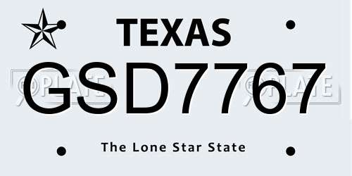 GSD7767 Texas License Plate