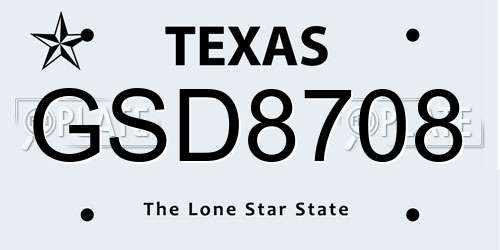 GSD8708 Texas License Plate