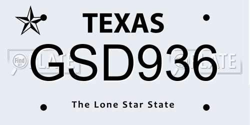 GSD936 Texas License Plate