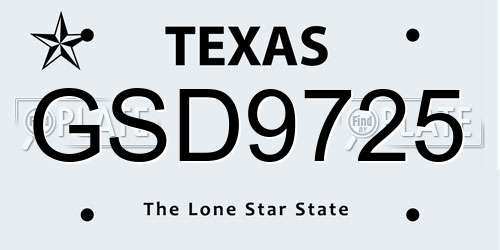 GSD9725 Texas License Plate
