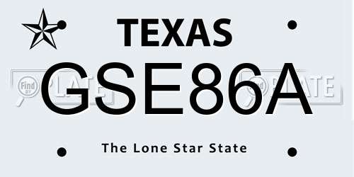 GSE86A Texas License Plate
