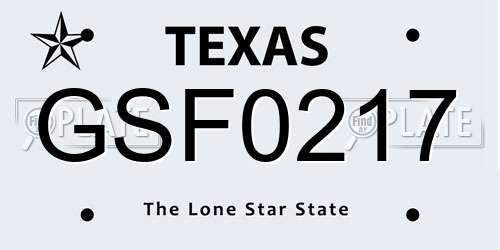 GSF0217 Texas License Plate