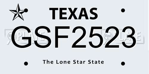 GSF2523 Texas License Plate