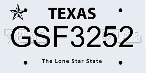 GSF3252 Texas License Plate