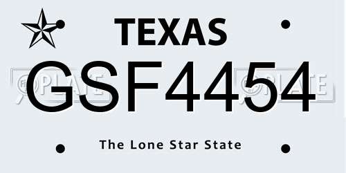 GSF4454 Texas License Plate