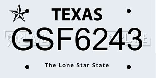 GSF6243 Texas License Plate