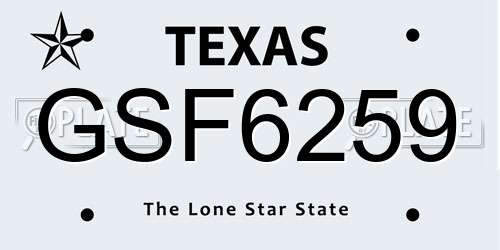 GSF6259 Texas License Plate