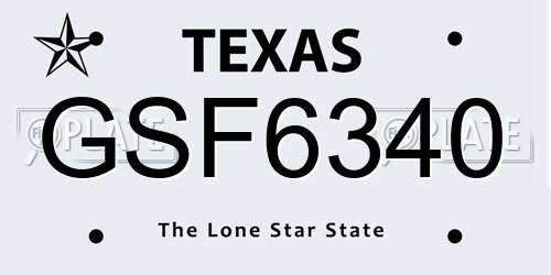 GSF6340 Texas License Plate