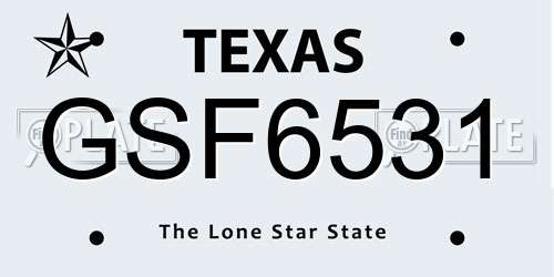GSF6531 Texas License Plate