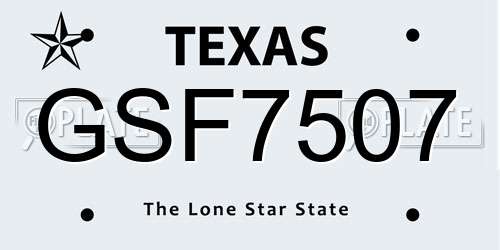 GSF7507 Texas License Plate
