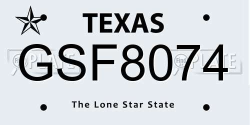 GSF8074 Texas License Plate