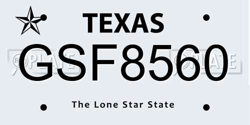 GSF8560 Texas License Plate