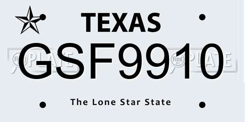 GSF9910 Texas License Plate