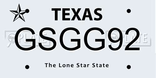 GSGG92 Texas License Plate