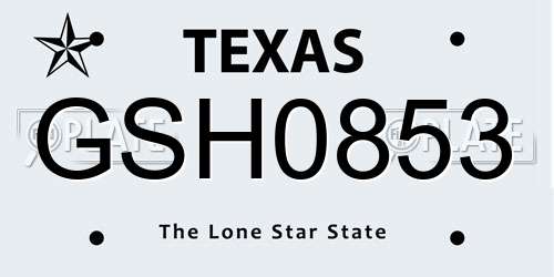 GSH0853 Texas License Plate