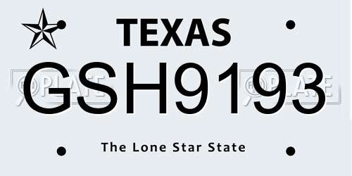 GSH9193 Texas License Plate