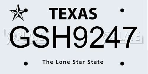 GSH9247 Texas License Plate