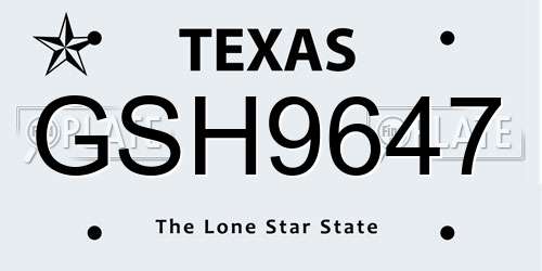 GSH9647 Texas License Plate