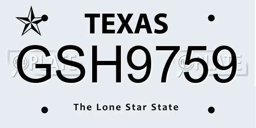 GSH9759 Texas License Plate