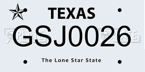 GSJ0026 Texas License Plate