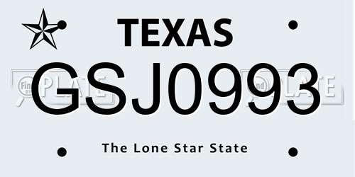 GSJ0993 Texas License Plate