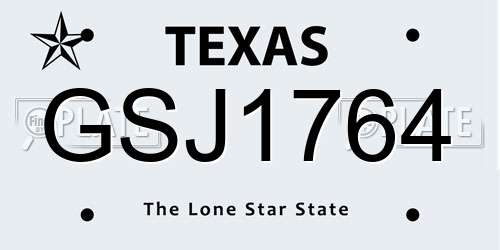 GSJ1764 Texas License Plate