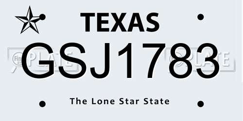 GSJ1783 Texas License Plate