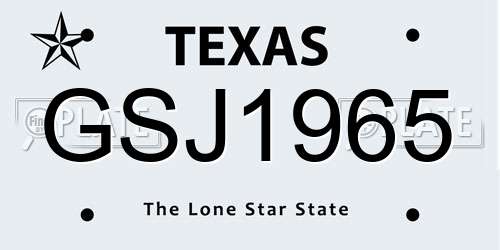 GSJ1965 Texas License Plate