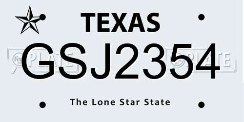 GSJ2354 Texas License Plate