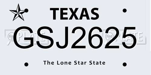 GSJ2625 Texas License Plate