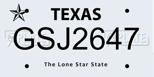 GSJ2647 Texas License Plate