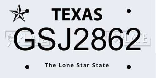 GSJ2862 Texas License Plate
