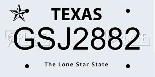 GSJ2882 Texas License Plate
