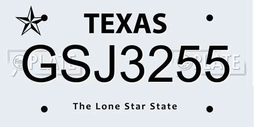 GSJ3255 Texas License Plate