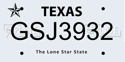 GSJ3932 Texas License Plate