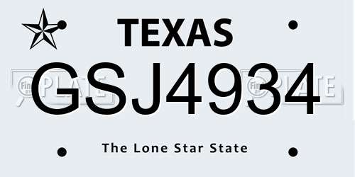GSJ4934 Texas License Plate