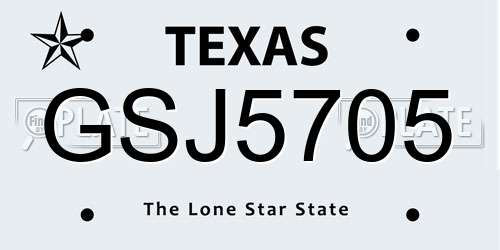 GSJ5705 Texas License Plate