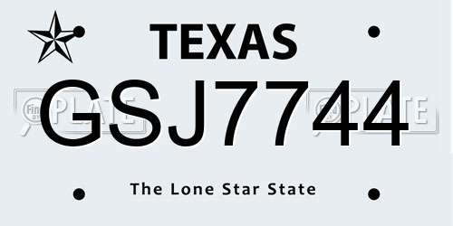 GSJ7744 Texas License Plate