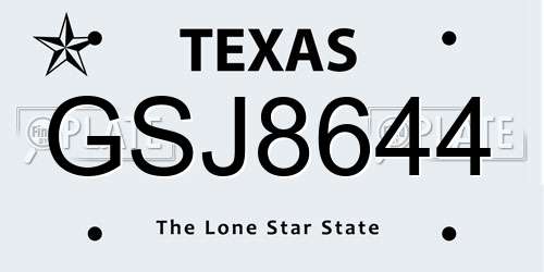 GSJ8644 Texas License Plate