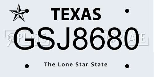 GSJ8680 Texas License Plate