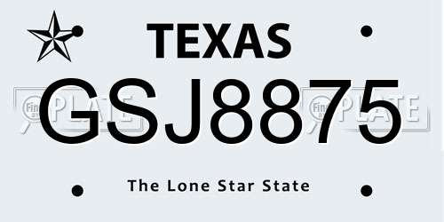 GSJ8875 Texas License Plate