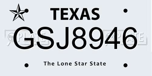 GSJ8946 Texas License Plate