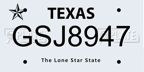 GSJ8947 Texas License Plate