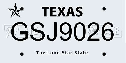 GSJ9026 Texas License Plate