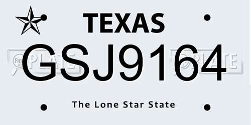 GSJ9164 Texas License Plate