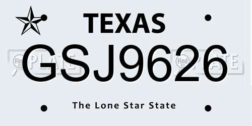 GSJ9626 Texas License Plate