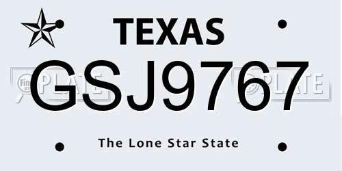 GSJ9767 Texas License Plate