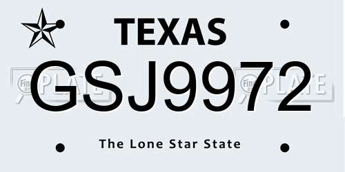 GSJ9972 Texas License Plate
