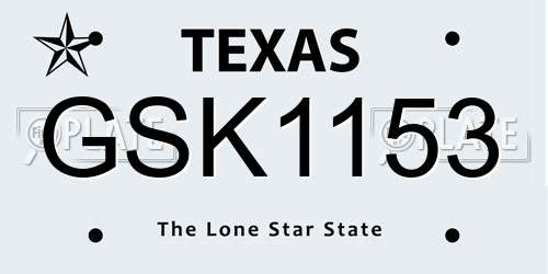GSK1153 Texas License Plate