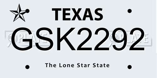 GSK2292 Texas License Plate